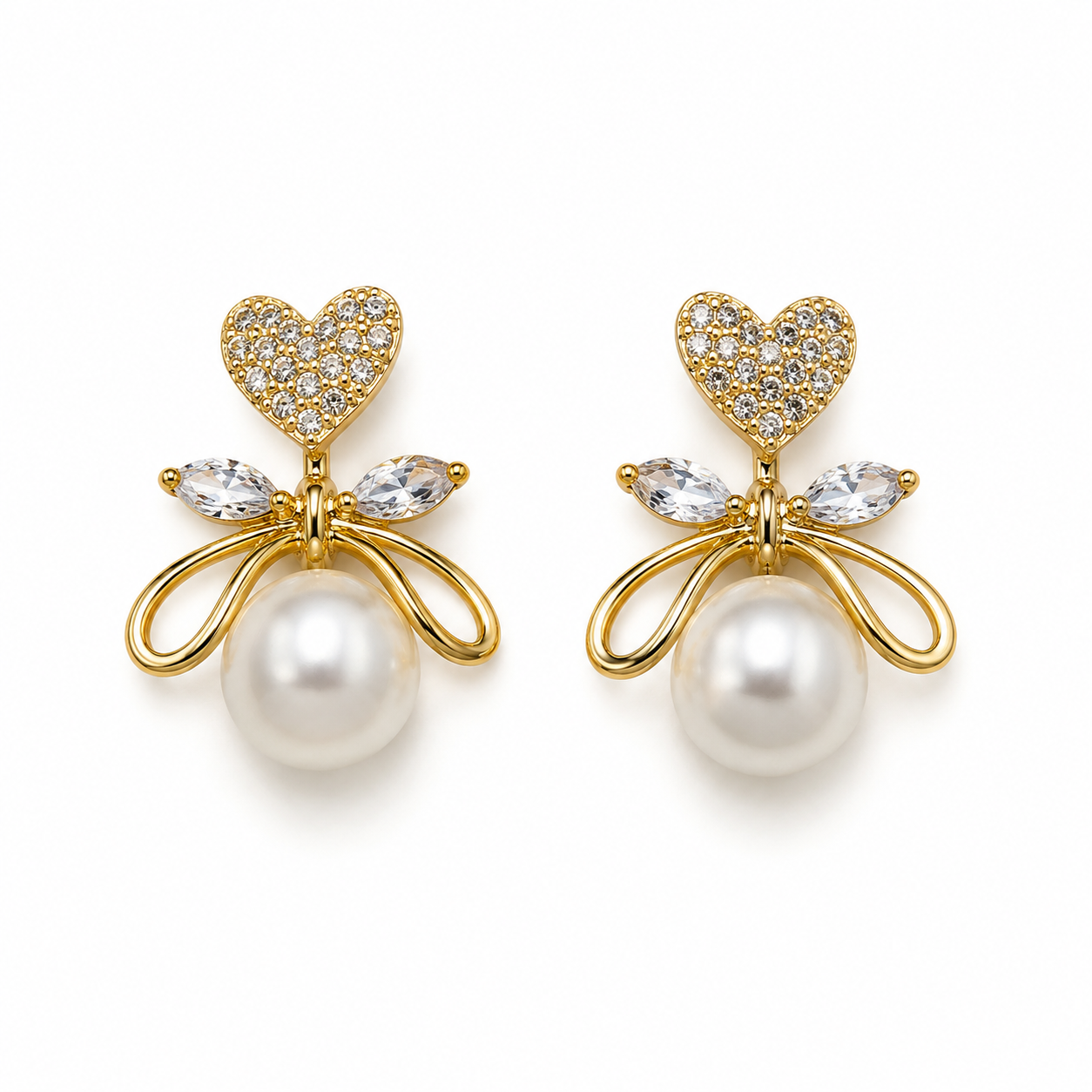Pearl Heart Bow Earrings