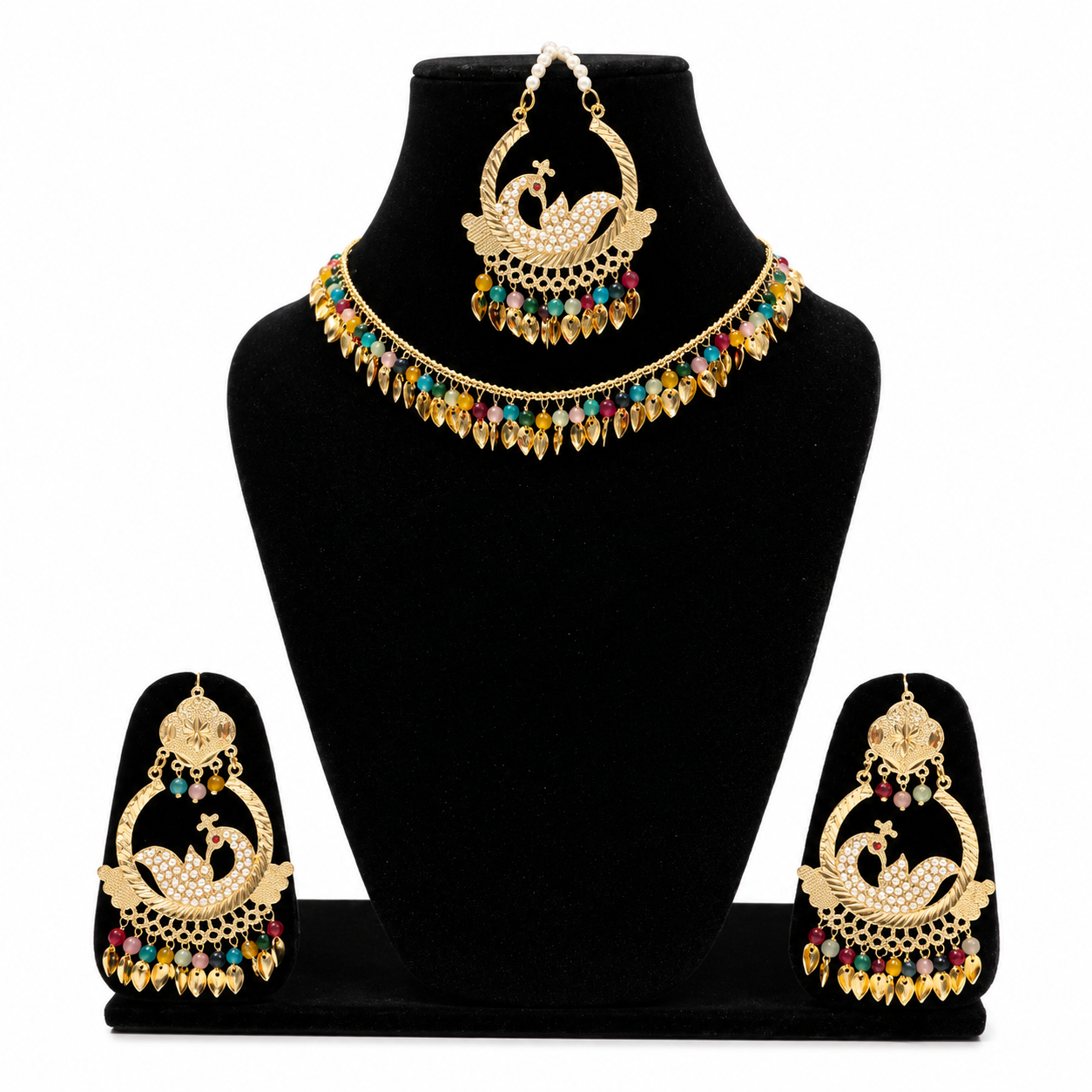 Multicolor Peacock Necklace & Earrings Set