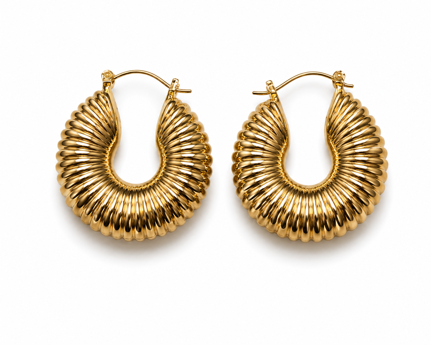 Gold Ribbed Hoop Earrings