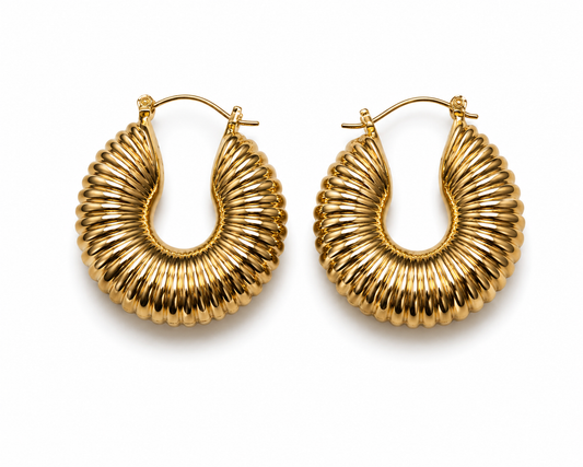 Gold Ribbed Hoop Earrings