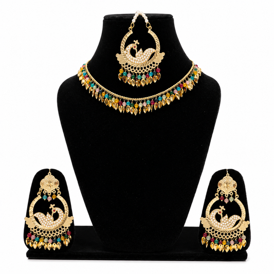 Multicolor Peacock Necklace & Earrings Set